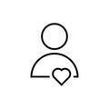 Thin line user icon with heart