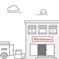 Thin line warehouse with delivery vehicle