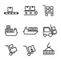 Thin line warehouse logistic icons