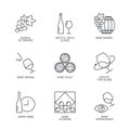 Thin line wine icons set