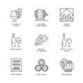 Thin line wine icons set.