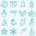 Thin line winter and Christmas time icons set