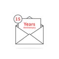 Thin line 15 years anniversary logo like open letter Royalty Free Stock Photo
