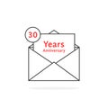 Thin line 30 years anniversary logo like open letter Royalty Free Stock Photo