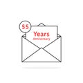 Thin line 55 years anniversary logo like open letter Royalty Free Stock Photo