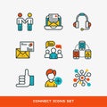 Thin lines connection icons outline set of big data center group cloud computing system internet protection password Royalty Free Stock Photo