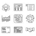 Thin lines icons set of development process, product creating and promotion tools, website network, optimization team Royalty Free Stock Photo