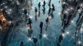 Thin lines of light connecting business people aerial view created with Generative AI Royalty Free Stock Photo