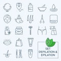 Thin lines web icon set - Depilation and epilation Royalty Free Stock Photo