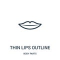 thin lips outline icon vector from body parts collection. Thin line thin lips outline outline icon vector illustration