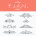 Thin mono line floral decorative design elements