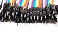 Thin multicolored wires with connectors, arduino wire on white background Royalty Free Stock Photo