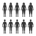 Thin, Normal, Fat, Overweight Man and Woman Body Figures. Vector