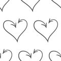 Thin outline arrow heart hand drawn icon. Vector seamless pattern. Black sharp sign of love isolated on a white background. Simple