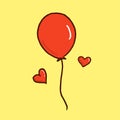 Thin outline balloons in the shape with love isolated on yellow background. hand drawn vector. fun background for celebration. mod