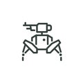 Thin Outline Icon Armed Military Robot With Weapon. Such Line Symbol Weaponry and Military Robotics AI Technology