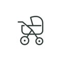 Thin Outline Icon Baby Carriage or Baby Buggy. Such Line Sign as Perambulator, Baby Transport. Vector Isolated Pictogram