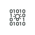 Thin Outline Icon Binary Code and Lightbulb. Such Line Symbol Unexpected Result, AI Technology, Emergent Goals in Code