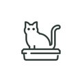 Thin Outline Icon Domestic Cat Goes To the Toilet In The Tray Cat Walks The Litter Box. Such Line Sign as Pet Supplies