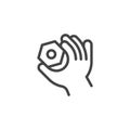 Thin Outline Icon Hand and Nut. Such Line sign as Fine Motor Skills, Preschool Learning, Educational Games. Vector