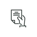 Thin Outline Icon Sheet of Paper or Document in a Person's Hand. Such Line sign as Request, Submission of Documents
