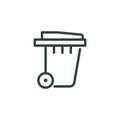 Thin Outline Icon Street Rubbish Bin, Trash Can with Wheels and a Lid. Such Line Sign as Recycle Garbage, Container for Royalty Free Stock Photo