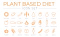 Thin Outline Plant Based Diet Icon Set of Sunflower, Potato, Chilli, Wheat, Pear, Tomato, Fig, Mushroom, Apple, Zucchini, Eggplant Royalty Free Stock Photo