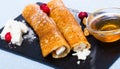 Bulgarian thin pancakes with brynza Royalty Free Stock Photo