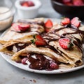 pancakes with chocolate spread and strawberries Royalty Free Stock Photo