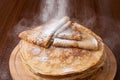 Thin pancakes with crispy crust Royalty Free Stock Photo