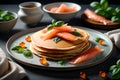 thin pancakes with lightly salted red fish Royalty Free Stock Photo