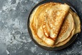 Thin pancakes or russian blini on gray background. Generative AI Royalty Free Stock Photo