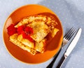 Thin pancakes with salmon roe Royalty Free Stock Photo