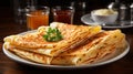 Thin pancakes with a sprig of greenery on a plate