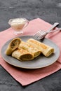 Thin pancakes stuffed with bunny meat Royalty Free Stock Photo