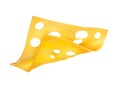 A thin piece of cheese falling in the air