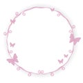 Thin pink princess border frame stroke beauty with little pink butterfly curls spiral cute simple geometric circle with shadow obj