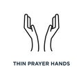 thin prayer hands black icon, symbol of woman body language like mercy or pray in ramadan concept contour style islam dua logotype