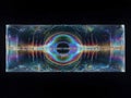 Thin quantum plasma line in absolute darkness, suspended and shifting Tunnel structure with vibrant kaleidoscope interior walls Royalty Free Stock Photo
