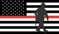 Thin Red Line Firefighter Flag Vector. USA flag remembering, memories on fallen fire fighters officers on duty. Firefighter member