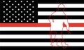 Thin Red Line Firefighter Flag Vector. USA flag remembering, memories on fallen fire fighters officers on duty. Firefighter member