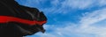 Thin Red Line flag waving at cloudy sky background on sunset, panoramic view. Firefighters, Fire Service Personnel flag. copy Royalty Free Stock Photo