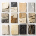 Thin samples of stone veneer showing its elasticity on a white background.