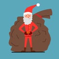 A thin Santa Claus with his arms outstretched stands on one leg