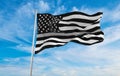 Thin Silver Line USA flag waving at cloudy sky background on sunset, panoramic view. Correction Officers, Jailers, Probation