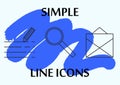 Thin simple line icons set. Icons for business and social networks.Text, massage, Magnifier