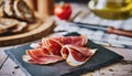 Thin slices of serrano ham. Generated with AI