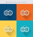 Thin thin line icons set of international & global and payment, modern simple style Royalty Free Stock Photo