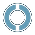 3 thin and wide circles cut into parts, one ring inside another, aim icon. Shades of blue, flat design on white background