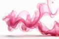 A thin wisp of pink color smoke isolated on white background abstract art